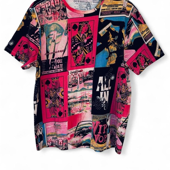 Guess Tops - Guess Colorful Graphic Tee - Pink, Black, and Blue